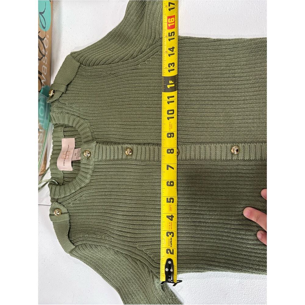 French Connection Olive Green Ribbed Knit Mini Dress XS Gold Button Short Sleeve - Picture 5 of 7